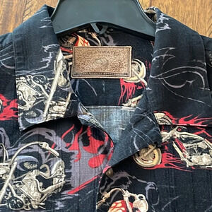 Clearwater Outfitters Motorcycle Hot Wheels Biker Button Down Shirt Size XL